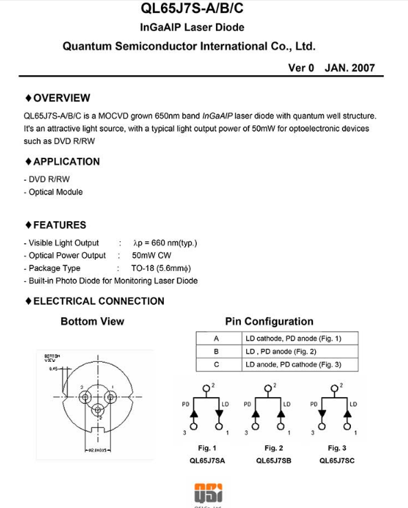 QSI 650nm 50mw Laser Diode